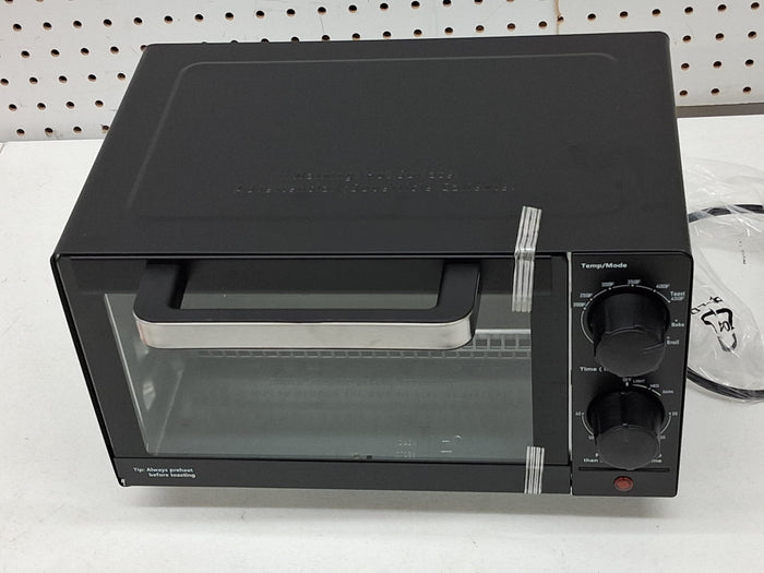 Mainstays 4-Slice Countertop Toaster Oven with 3 Settings, Includes Baking Rack and Pan, Black, New - Brand New