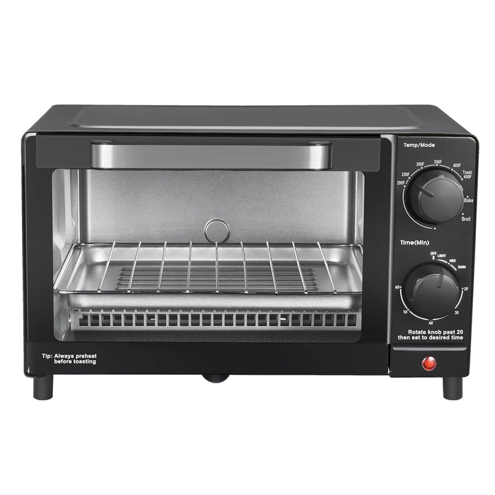 Mainstays 4-Slice Countertop Toaster Oven with 3 Settings, Includes Baking Rack and Pan, Black, New - Brand New