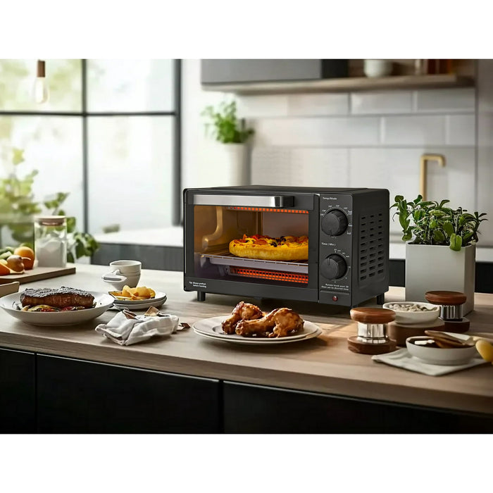 Mainstays 4-Slice Countertop Toaster Oven with 3 Settings, Includes Baking Rack and Pan, Black, New - Brand New