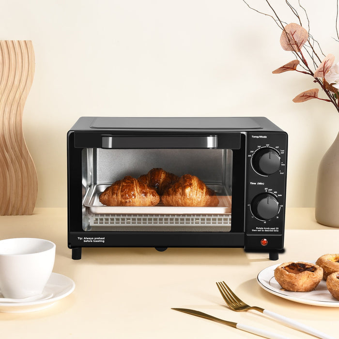 Mainstays 4-Slice Countertop Toaster Oven with 3 Settings, Includes Baking Rack and Pan, Black, New - Brand New