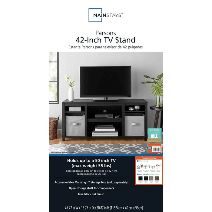 Mainstays Parsons TV Stand for TVs up to 50", Black Oak - Brand New