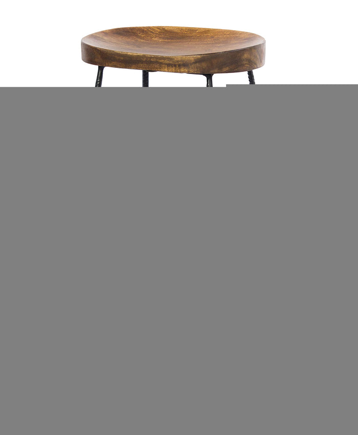Mango Wood Saddle Seat Bar Stool With Iron Rod Legs - Brand New