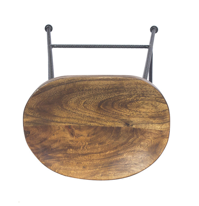 Mango Wood Saddle Seat Bar Stool With Iron Rod Legs - Brand New
