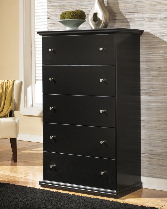 Maribel Black Five Drawer Chest - Brand New