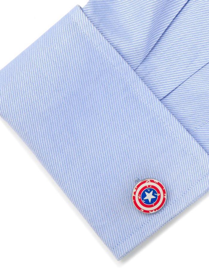 Marvel Captain America Distressed Shield Cufflinks - Fixed Logo Backing - MV-CASD-SLB