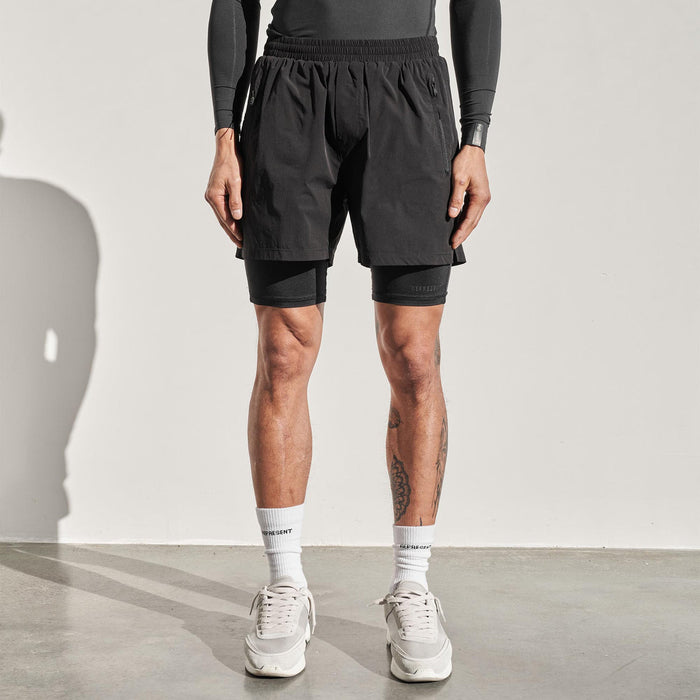 Men's Above-Knee Double-Layer Shorts Anti-Chafing Running Training Elastic Quick-Dry Sports Fitness Pants