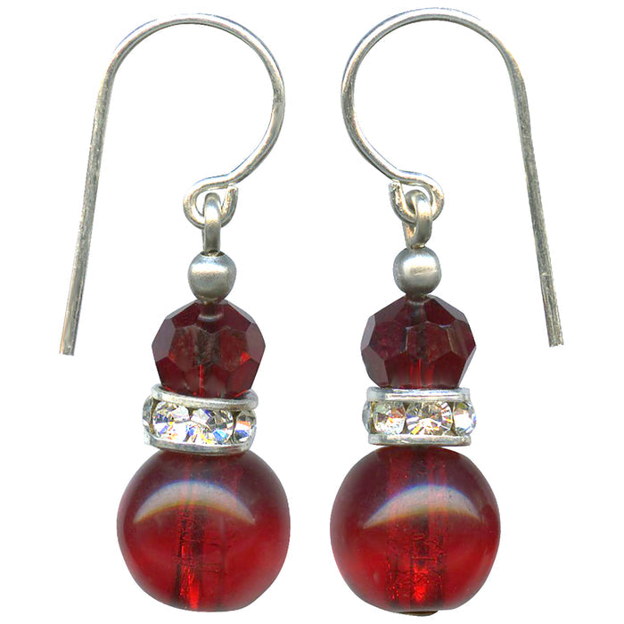 Owen Glass Collection Mini Flash 1 red beaded earrings with rhinestones, featuring small, sparkling jewelry for elegant style.