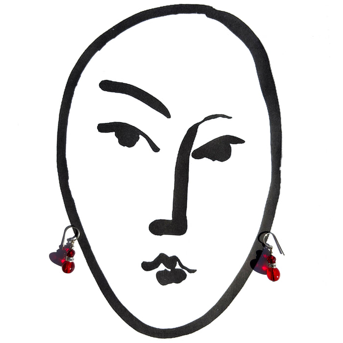 Red beaded earrings with rhinestones from Owen Glass Collection, featuring a mini flash design and elegant craftsmanship.