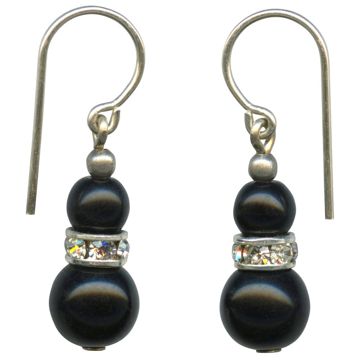 Owen Glass Collection MINI FLASH 11" jet glass and rhinestone earrings with sparkling gemstone accents and elegant design