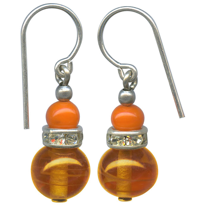 Orange glass and rhinestone earrings from Owen Glass Collection featuring a mini flash 2 design.