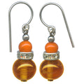 Orange glass and rhinestone earrings from Owen Glass Collection featuring a mini flash 2 design.