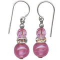 Pink glass, crystal, and rhinestone earrings from Owen Glass Collection featuring mini flash 3 design.