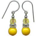 Yellow glass and crystal rhinestone earrings from Owen Glass Collection featuring mini flash 4 design.