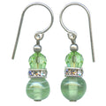 Mini Flash 5 peridot glass, crystal, and rhinestone earrings from Owen Glass Collection featuring sparkling jewelry design.