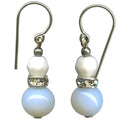 Mini Flash 6 antique white Czech glass earrings with rhinestones from Owen Glass Collection, featuring delicate, sparkling design.