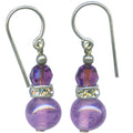 Owen Glass Collection mini flash 7-inch earrings with amethyst glass, crystals, and rhinestones featuring intricate gemstone details.