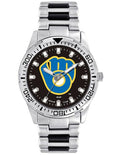 MLB Mens Milwaukee Brewers Heavy Hitter Watch - Bracelet Strap - Color Logo - XWM2621