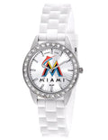 MLB Womens Miami Marlins Frost Watch - Crystal Bezel - Silicone Strap - XWL957
