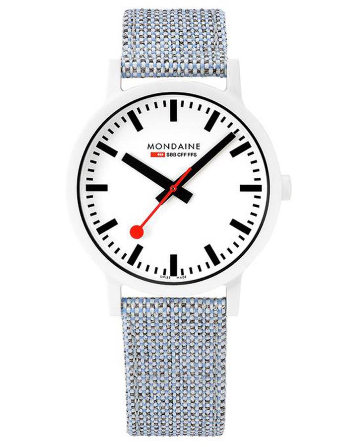 Mondaine Essence Mens Watch - White Case - Cork Lined Fabric Strap - 41mm - MS1.41110.LD_b96989aa-712c-467f-ae1a-0d3fafad9e03