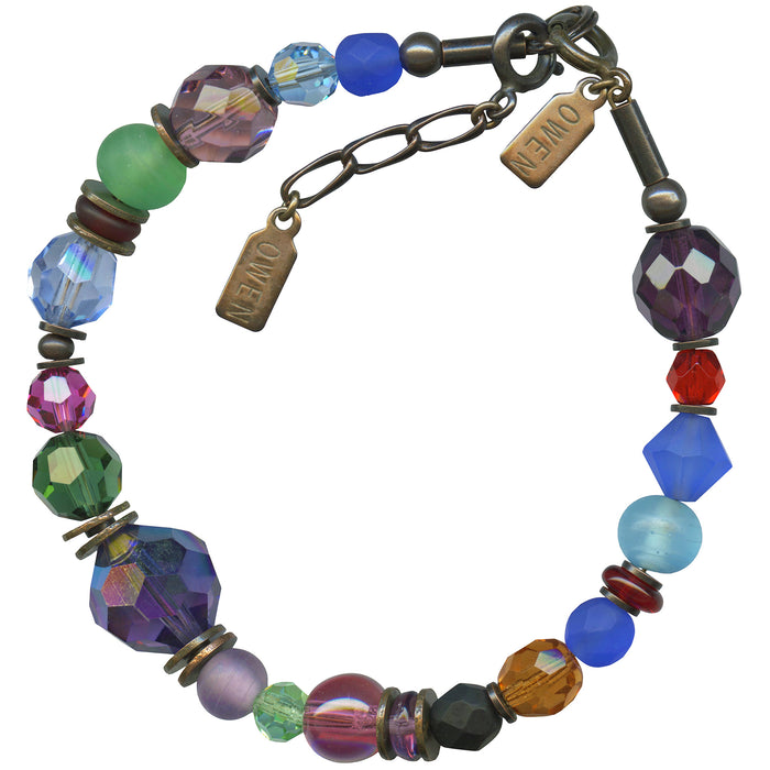 Multicolor Czech glass and crystal beaded bracelet from Owen Glass Collection featuring vibrant, intricate beadwork.