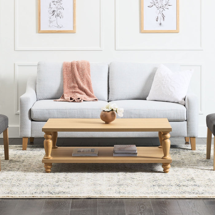 My Texas House Abbott Wood Coffee Table, Light Oak - Brand New