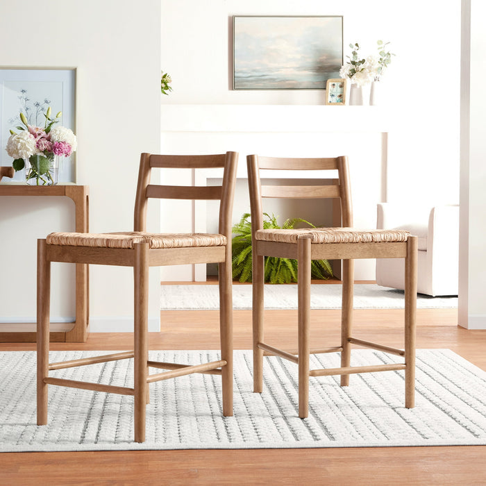 My Texas House Laurel Counter Stools with Woven Seagrass Seat, Kitchen, Warm Brown, 2 Pack - Brand New - Open Box