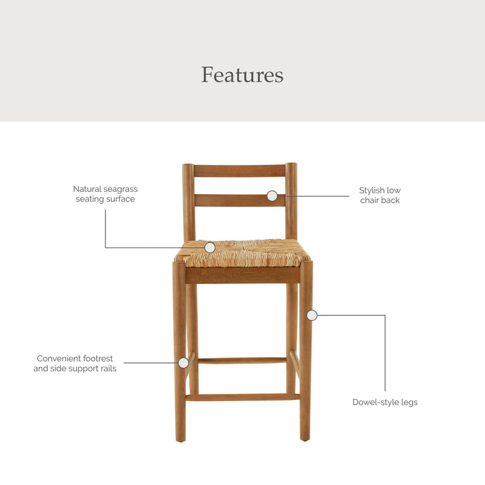 My Texas House Laurel Counter Stools with Woven Seagrass Seat, Kitchen, Warm Brown, 2 Pack - Brand New