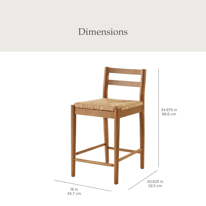 My Texas House Laurel Counter Stools with Woven Seagrass Seat, Kitchen, Warm Brown, 2 Pack - Brand New - Open Box