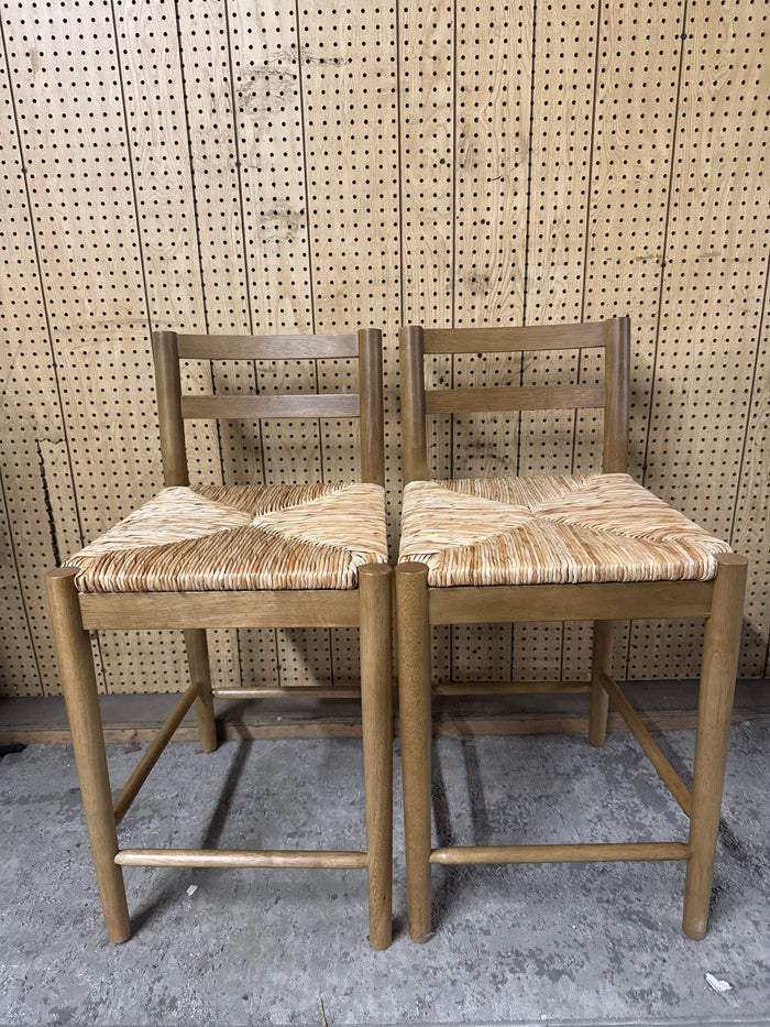My Texas House Laurel Counter Stools with Woven Seagrass Seat, Kitchen, Warm Brown, 2 Pack - Brand New - Open Box