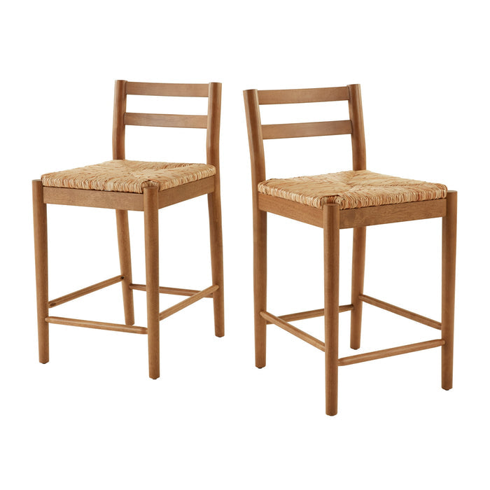 My Texas House Laurel Counter Stools with Woven Seagrass Seat, Kitchen, Warm Brown, 2 Pack - Brand New