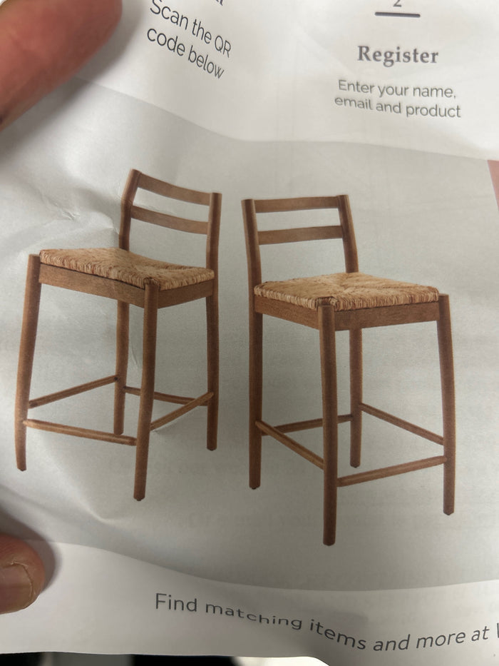 My Texas House Laurel Counter Stools with Woven Seagrass Seat, Kitchen, Warm Brown, 2 Pack - Brand New