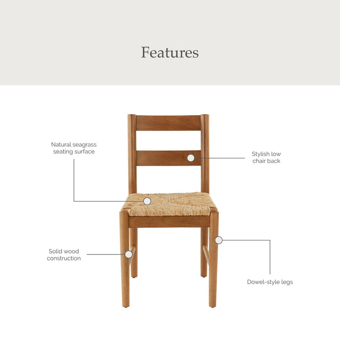 My Texas House Laurel Dining Chairs with Woven Seagrass Seat, Warm Brown, 2 Pack - Brand New - Open Box