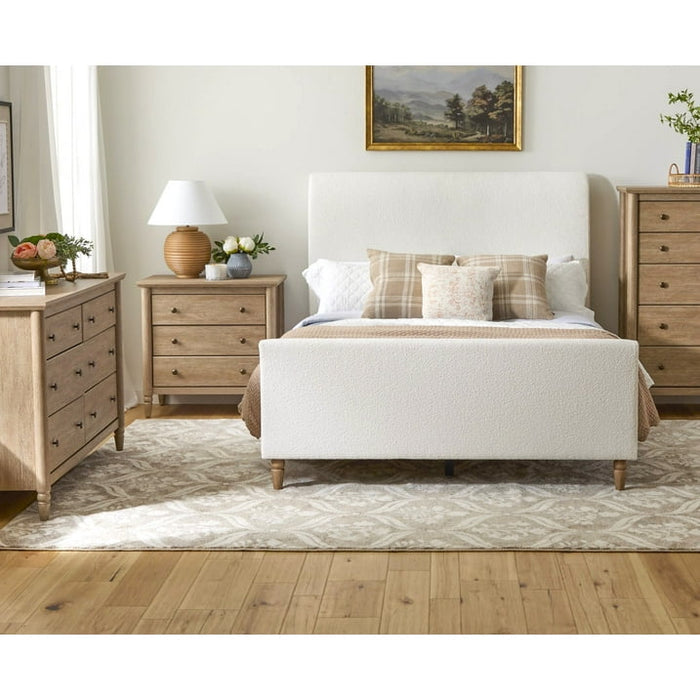 My Texas House Monroe 3 Drawer Nightstand with USB, Brushed Oak Finish - Side Is Cracked but Sturdy - Brand New