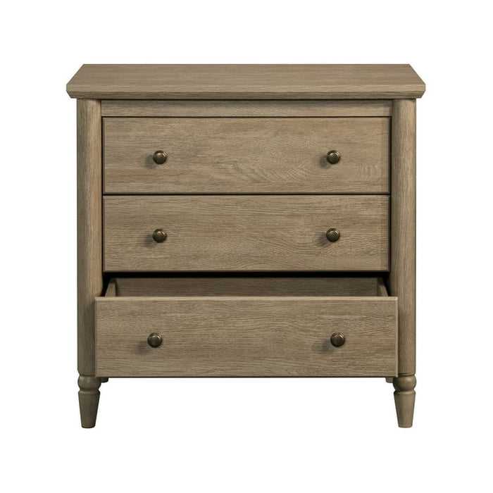 My Texas House Monroe 3 Drawer Nightstand with USB, Brushed Oak Finish - Side Is Cracked but Sturdy - Brand New