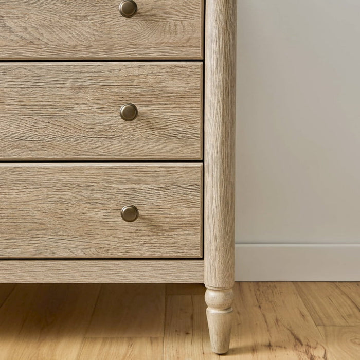 My Texas House Monroe 3 Drawer Nightstand with USB, Brushed Oak Finish - Side Is Cracked but Sturdy - Brand New