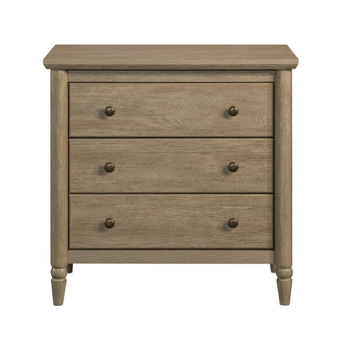 My Texas House Monroe 3 Drawer Nightstand with USB, Brushed Oak Finish - Side Is Cracked but Sturdy - Brand New