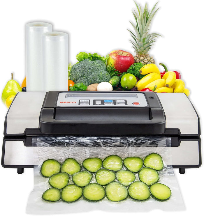 Nesco Deluxe Food VS-12 Vacuum Sealer, 130 Watts, Kit Bags & Viewing Lid, Compact, Silver - Brand New