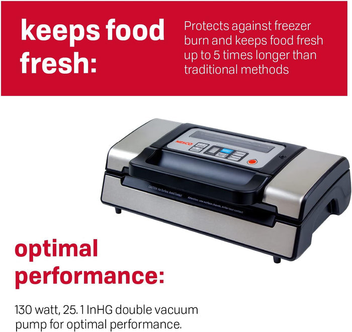Nesco Deluxe Food VS-12 Vacuum Sealer, 130 Watts, Kit Bags & Viewing Lid, Compact, Silver - Brand New