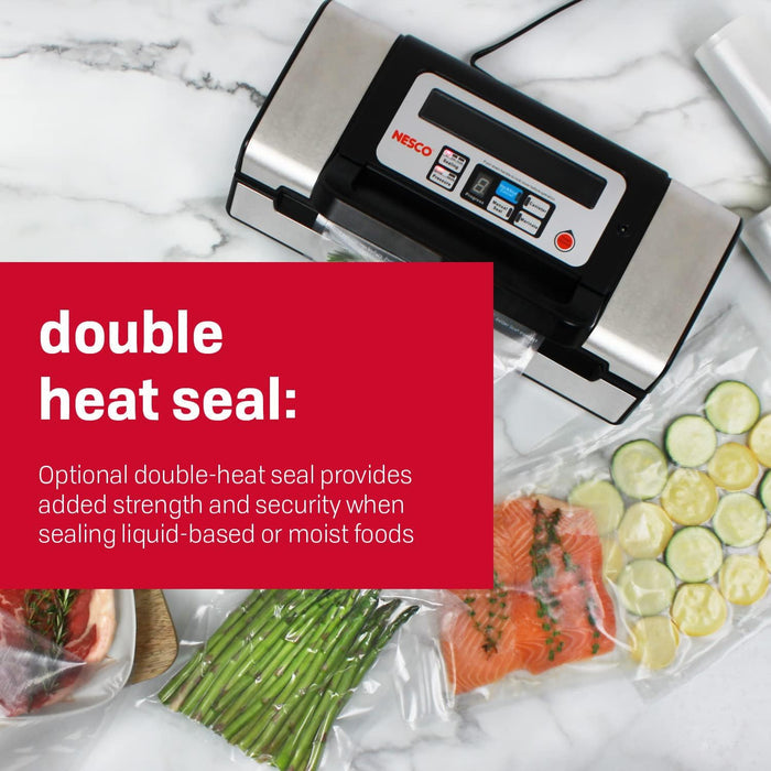 Nesco Deluxe Food VS-12 Vacuum Sealer, 130 Watts, Kit Bags & Viewing Lid, Compact, Silver - Brand New