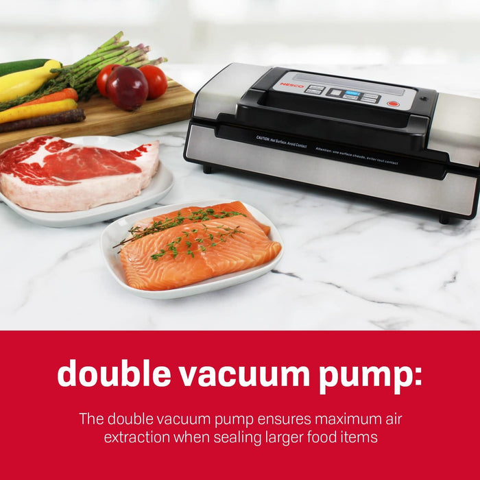 Nesco Deluxe Food VS-12 Vacuum Sealer, 130 Watts, Kit Bags & Viewing Lid, Compact, Silver - Brand New