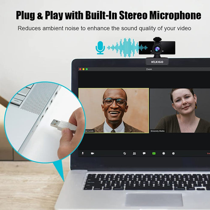NexiGo N660 HD Webcam with Dual Microphone, Plug and Play|WIN 10,11,MAC