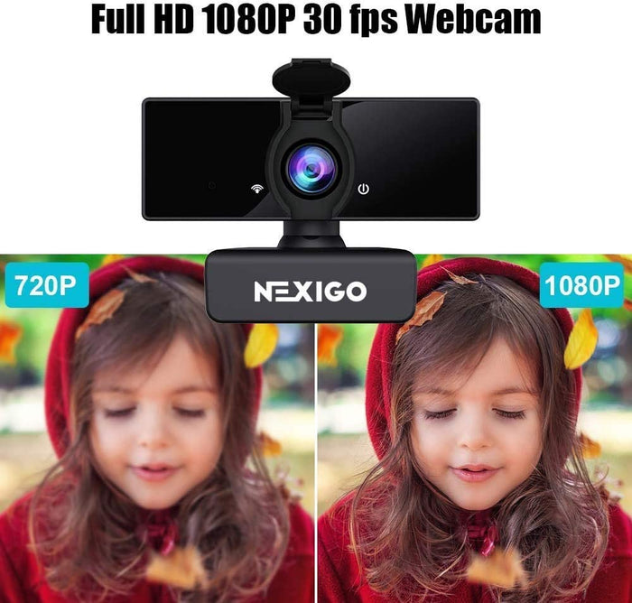 NexiGo N660 HD Webcam with Dual Microphone, Plug and Play|WIN 10,11,MAC