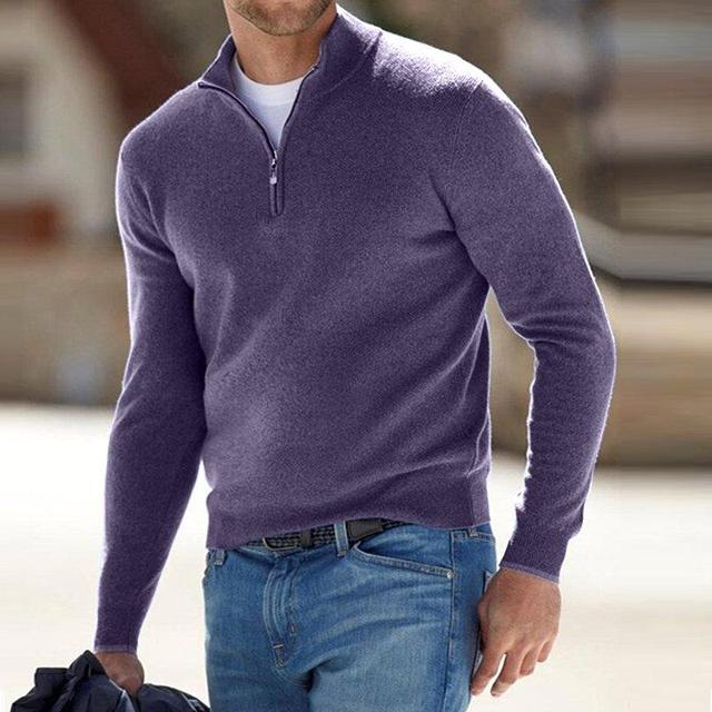 MEELANO Nils | Herre Quarter-Zip Sweater - Klassisk Striktrøje med Half-Zip Lynlås & Høj Hals Lilla