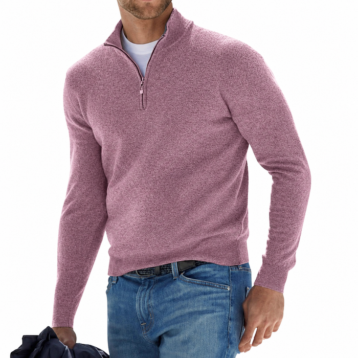 MEELANO Nils | Herre Quarter-Zip Sweater - Klassisk Striktrøje med Half-Zip Lynlås & Høj Hals Pink