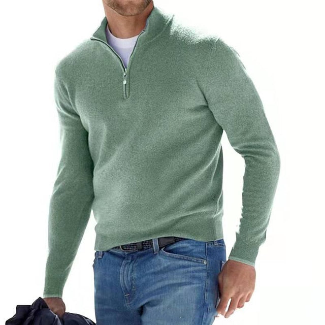 MEELANO Nils | Herre Quarter-Zip Sweater - Klassisk Striktrøje med Half-Zip Lynlås & Høj Hals Grøn