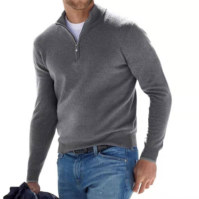 MEELANO Nils | Herre Quarter-Zip Sweater - Klassisk Striktrøje med Half-Zip Lynlås & Høj Hals Grå