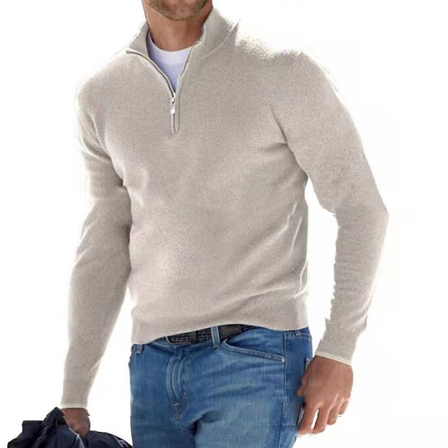 MEELANO Nils | Herre Quarter-Zip Sweater - Klassisk Striktrøje med Half-Zip Lynlås & Høj Hals Beige