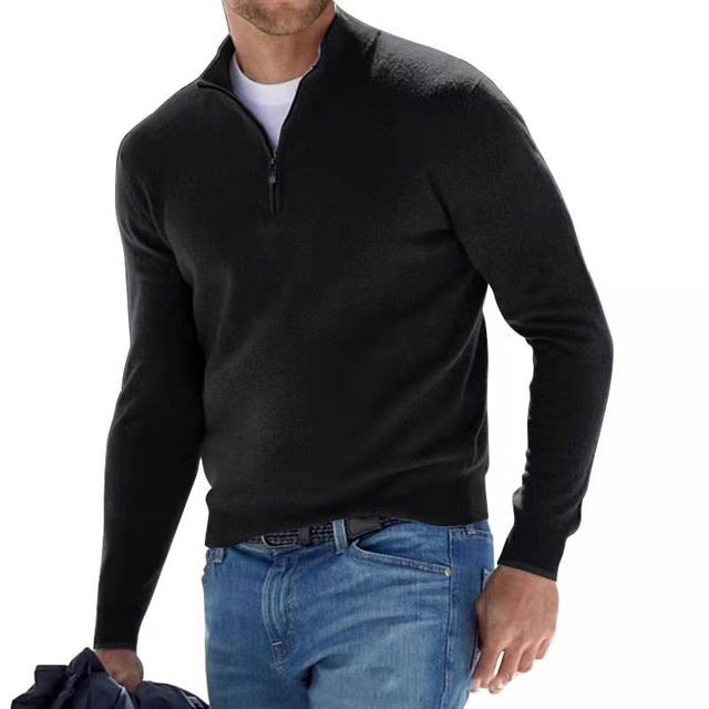 MEELANO Nils | Herre Quarter-Zip Sweater - Klassisk Striktrøje med Half-Zip Lynlås & Høj Hals Sort