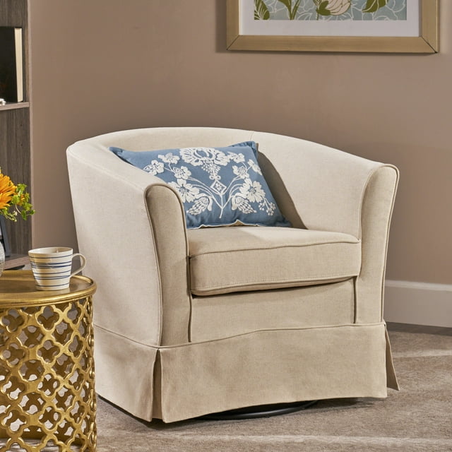 Noble House Celeste Natural Fabric Swivel Chair with Cover, Beige - Brand New - Open Box
