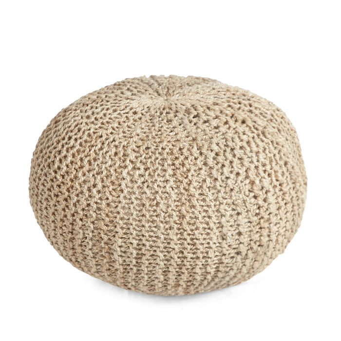 Noble House Solid Print Off-White Jute Round Pouf - Brand New